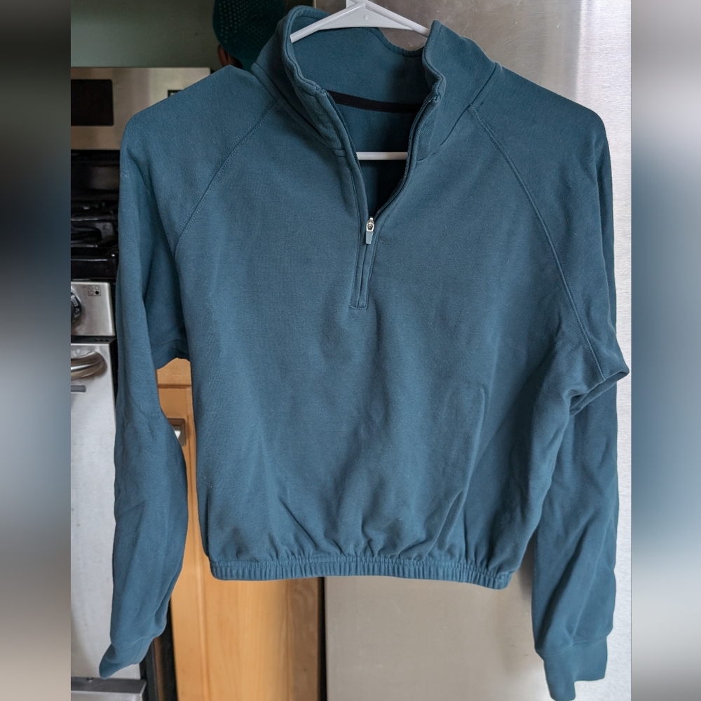 Teal cropped half zip Sweatshirt S